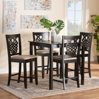 Baxton Studio RH339P-SandDark Brown-5PC Pub Set Baxton Studio Gervais Modern and Contemporary Transitional Sand Fabric Upholstered and Dark Brown Finished Wood 5-Piece Pub Set